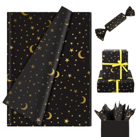Whaline 100 Sheets Galaxy Tissue Paper Gold Foil Moon Star Gift Wrapping Paper Starry Night DIY Art Craft Paper for Wedding Birthday Baby Shower Party Supplies, 13.7 x 19.6 Inch