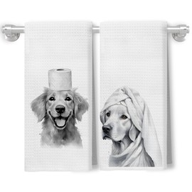 XUNLURY Funny Golden Retriever Hand Towels for Bathroom Decor, Gifts for Golden Retriever Lovers Bathroom Hand Towels, 16x24 Inch Set of 2