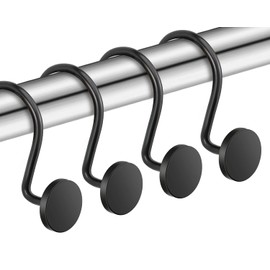 ZESLMG Shower Curtain Hooks, Black Shower Curtain Rings Rustproof Metal Round Decorative Shower Hooks Rings for Bathroom Shower Rods Curtains, Set of 12 Heavy Duty Solid Hooks