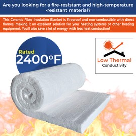 Ceramic Fiber Blanket Insulation - 8# 2400F - 2" x 24" x 75" - High Temperature Fireproof Insulation Blanket for Stove Forge Furnace Kiln Fireplace Pizza Oven Chimney Boiler Dishwasher, and More