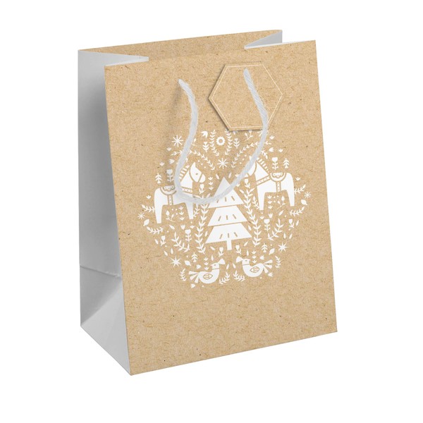 Clairefontaine X-28239-3C Medium Kraft Gift Bag - 21.5 x 10.2 x 25.5 cm - 210 g - Pattern: Horses, White Trees, Kraft Background - Gift Packaging, Ideal for: Books, Games, Small Gifts