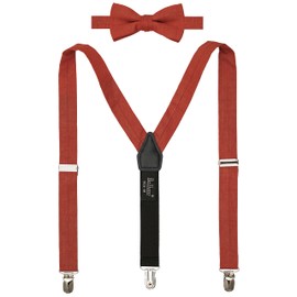 BELLUNO Rust Pre-tied Bow Tie and Suspenders Set, Cotton and Linen, Teens and Youths