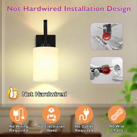 Battery Operated Wall Sconces Set of 2, Black Rechargeable Wall Sconces with Remote & Bulbs, Indoor Not Hardwired Wall Lights, 15 Colors Dimmable Cordless Wall Lamps for Living Room Bedroom Hallway