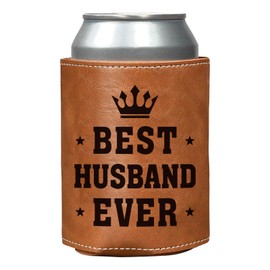 Gifts for Husband from Wife, Best Husband Ever Birthday Gifts, Fathers Day Gift for Him, PU Leather Can Cooler Sleeves for Men, Wedding Anniversary Gift for Him, Sentimental Gifts for Husband Lover