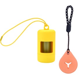 QMEAKMONY Dog Poop Bag Holder for Leashs Compact and Lightweight Dog Poop Bag Dispenser Dog Waste Bag Holder Easy Replacement and Cleaning with 1 Dispenser and 15 Bags (Yellow)