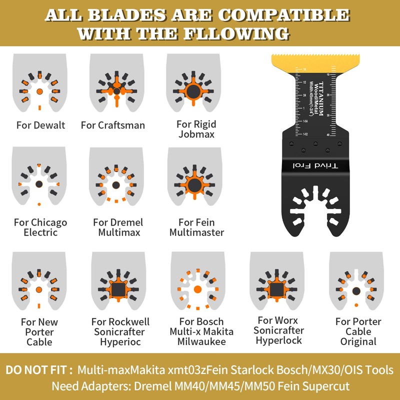 Trivd Frol 15 PCS Titanium Oscillating Saw Blades Metal Cutting,