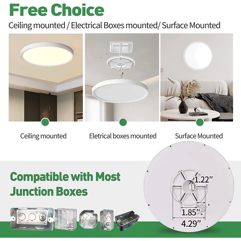 4PK 12 Inch LED Flush Mount Ceiling Lights, 24W, 2500LM,