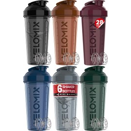 VELOMIX -6 PACK- 28 oz Protein Shaker Bottle for Protein Mixes - 6x Wire Whisk | Leak Proof Shaker Cups for Protein Shakes | Protein Shaker Bottle Pack | Protein Shake Cup (Solid Line)