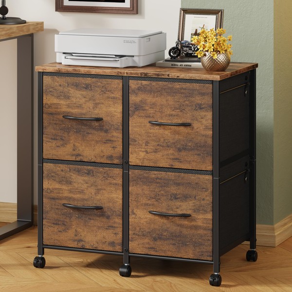 HIGDBFE Lateral File Cabinet 4 Fabric Drawer, Mobile Filing Cabinet