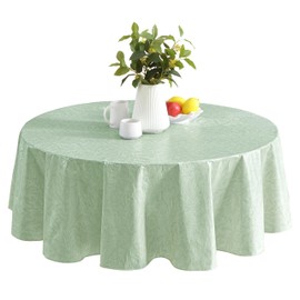 Newbridge Sage Napa Leaf Solid Color Vinyl Flannel Backed Tablecloth, Hotel Quality Indoor/Outdoor Patio, Kitchen, BBQ, Dining Room Vinyl Tablecloth, 70” Round