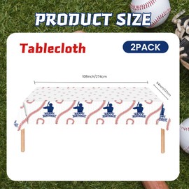 KFJBPB 2 Packs Baseball Tablecloth Plastic 54 X 108Inch, Baseball Party Decorations Table Cloth Disposable Rectangle Sports Ball Table Cover for Baseball Birthday Party Supplies (Baseball)