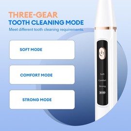 SKYUV Electric Teeth Cleaner, Teeth Cleaner Set with 3 Cleaning Modes, 2 Replacement Heads, LED Light, USB Rechargeable, Gift for Family and Friends