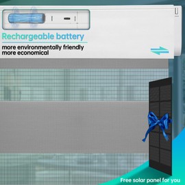 DENFOON Motorized Zebra Blinds, Solar Powered Dual Layer Automatic Shades with Remote Control, Rechargeable Smart Blinds Horizontal Wireless Electric Shades for Windows, Custom Size, Gray， 36 x 72