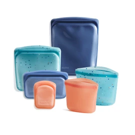 Stasher Premium Silicone Reusable Food Storage Bags, 6-Pack, Starter Kit, Sea Spray, Multi-Use Food Storage Bags, Lunch Bag, Travel Containers, BPA Free, Leak-free, Dishwasher-Safe, Eco-friendly