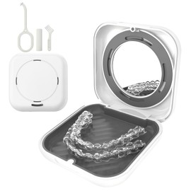 HEMILAB® Retainer Case, Slim Aligner Case with Vent Holes, Compatible with Invisalign, Mouth Guard Case with Mirror, Cute Orthodontic Retainer Case with Retainer Removal Tool and Brush, White