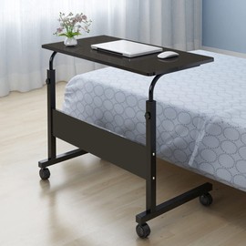 Henf Mobile Sofa Side Table Rolling Bed Table Snack Table, Height Adjustable Portable Laptop Computer Stand Desks Breakfast Tray Table with Wheels for Living Room Bedroom, Black