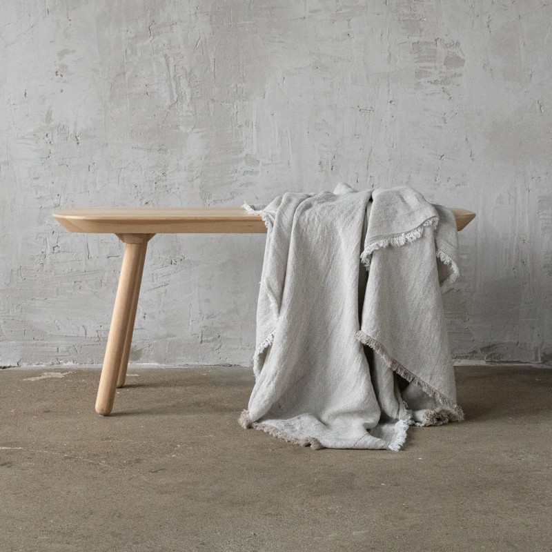LinenMe Oatmeal Linen Plaid Rustico Fringe, 135 x 200 cm