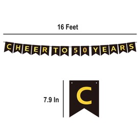 CHEERS TO 50 YEARS Banner, Pre-Strung, Black Gold 50th Birthday and Anniversary Party Decorations, Happy 50th Birthday Banner, Fifty Anniversary Party Banner, 50 Year Old Blessed & Loved Banner