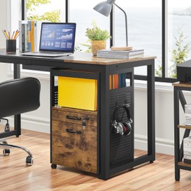 Yaheetech File Cabinets Industrial Office File Cabinet Mobile Filing Cabinet with Open Storage Shelf, Wood Filing Cabinet fits A4, Letter for Home Office Black/Rustic Brown