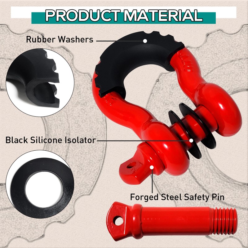 Aaiwa 2PCS 3/4" Strength Shackle D-Ring Set For Tow Strap