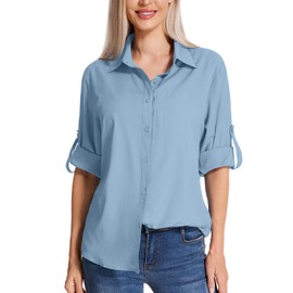 yeyity Camicia da donna con protezione UV, a maniche lunghe, ad asciugatura rapida, per escursioni, per vacanze in spiaggia, elegante, Blu 01., M