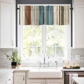Teal Stripes Valances Window Treatment Farmhouse Decor, Vintage Teal Boho Striped Rod Pocket Valance Curtains for Living Room, Bedroom, Kitchen, 54" W x 18" L - 1 Panel