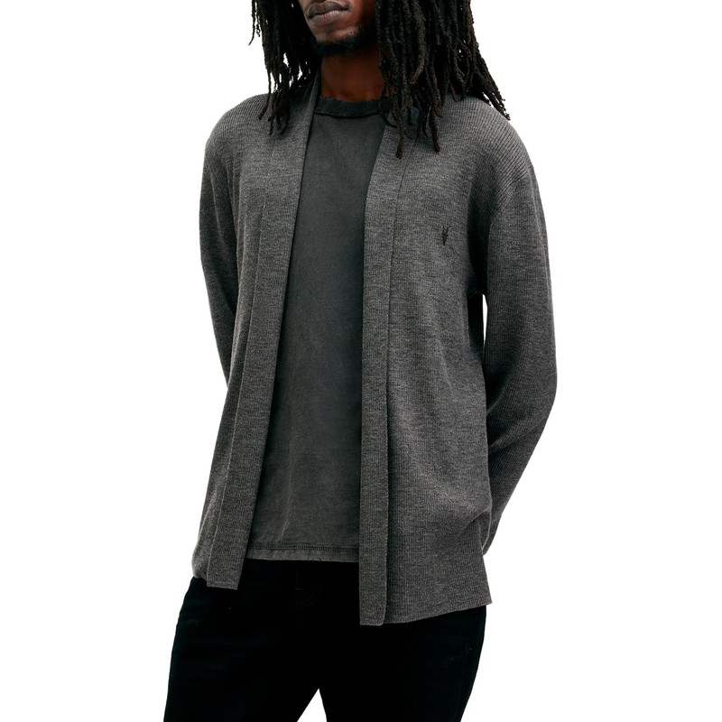 AllSaints Men's Mode Merino Open Cardigan, Carter Grey