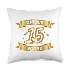 Quince Squad 15th Birthday Banner Quinceañera Design Throw Pillow