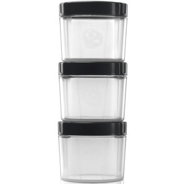 Alpha Designs - Alpha Pod Pack of 3 Sports Supplements Organisers - Protein Powder Container, Meal Prep Boxes (Black/Clear)