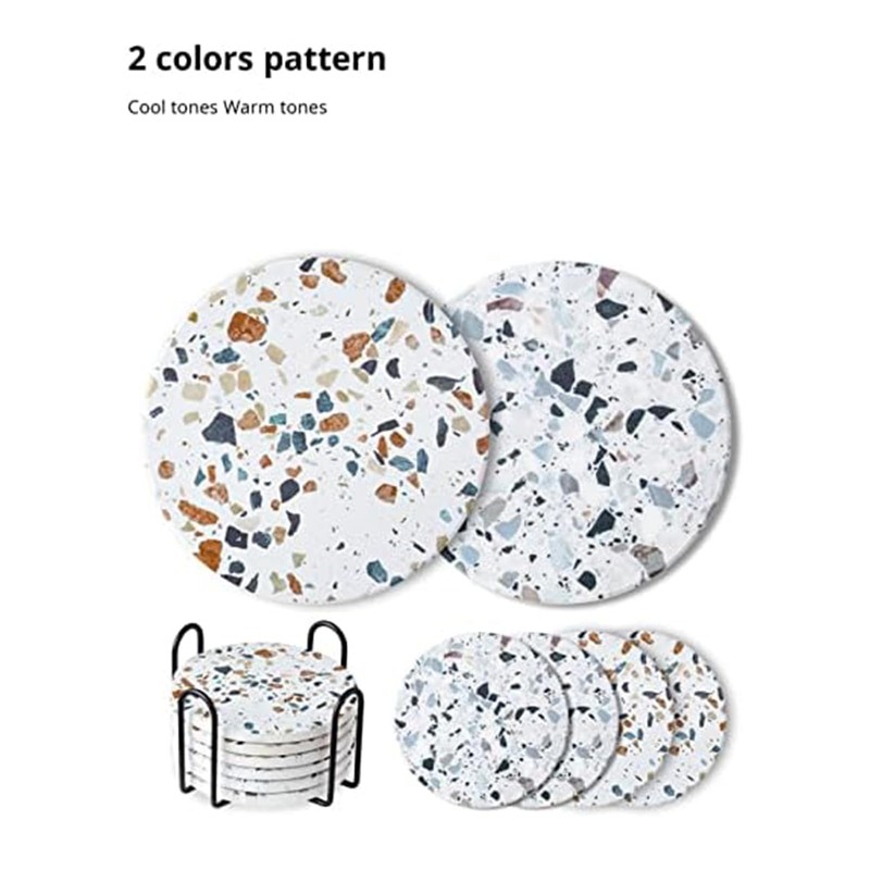 LIFVER Absorbent Drink Coasters with Holder, Set of 6 Ceramic