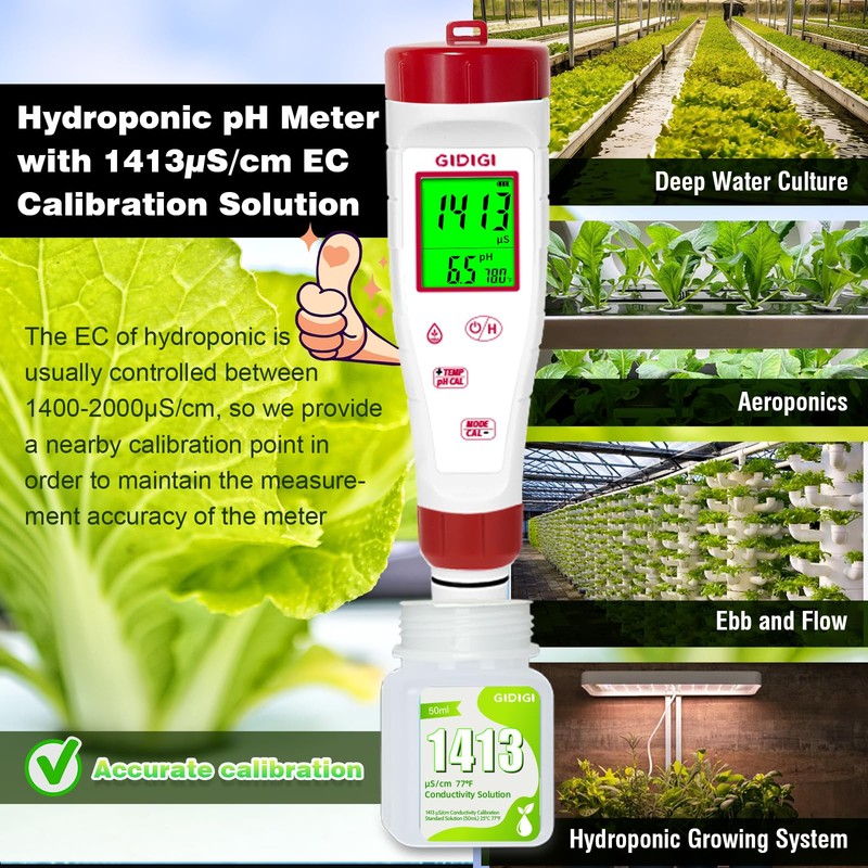 pH Meter for Hydroponic Water,Digital EC ppm Tester for Nutrients,pH