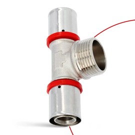 T-Piece PEX Press Fitting 25 x 1 Inch x 25 Male Thread with Sealing Rings Oring for Aluminium Composite Pipe, Multilayer Composite Pipe, Heating Sanitary Systems, Drinking Water Installation,