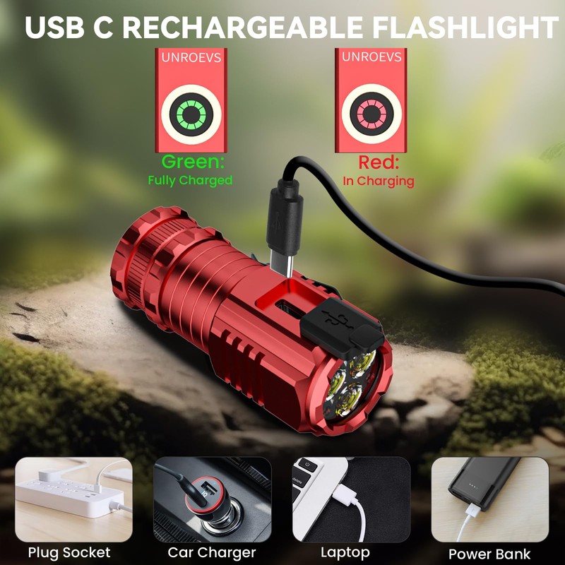 UNROEVS XC01 2550 lumens Mini Flashlight Rechargeable, Super Bright Magnetic
