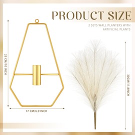 Peryiter 2 Pcs Small Boho Wall Decor Hanging Planters with Artificial Pampas Wall Mounted Metal Wall Decor Modern Home Decor Display Wall Art Bedroom Bathroom Living Room (Vase)