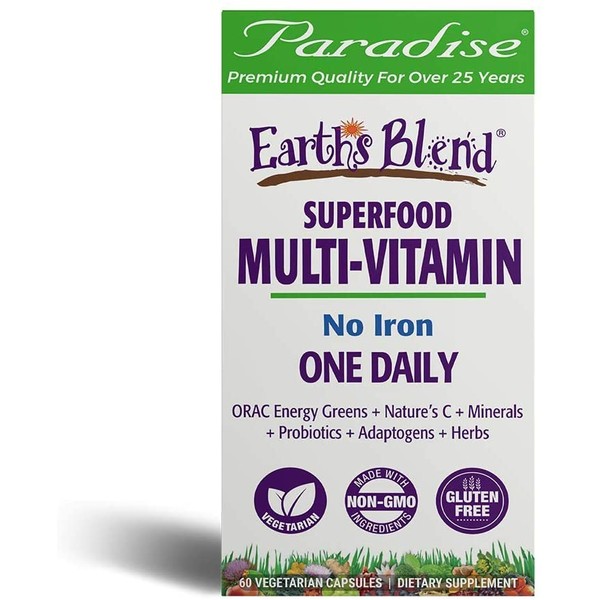Paradise Herbs - Earth’s Blend® Superfood Multivitamin No Iron - Orac Energy Greens + Nature's C + Minerals + Probiotics + Adaptogens + Herbs | Help Support Overall Whole System Health - 60 Count
