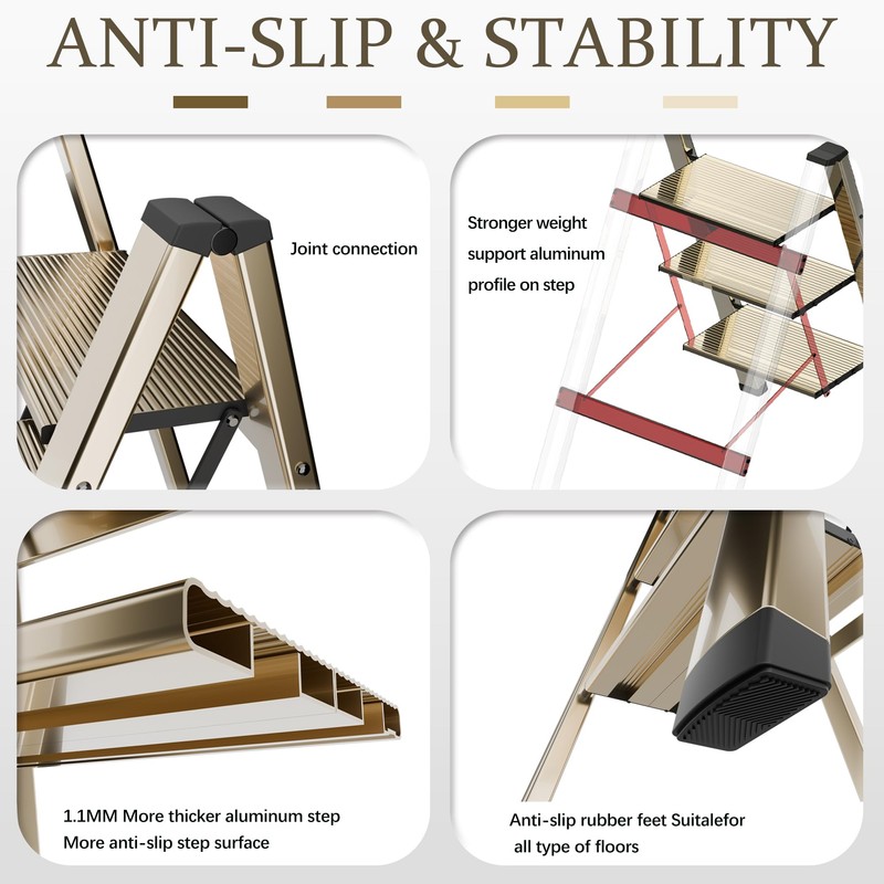 3 Step Lightweight Folding Ladder for Home, 330lbs Aluminum Step