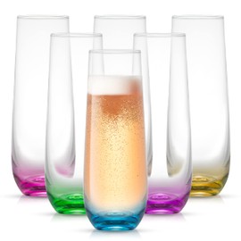JoyJolt Hue Stemless Champagne Flutes Set of 6 Colored Glasses, 9.5oz Cocktail Glass Set for Mimosa, Stemless Champagne Glasses, Prosecco Wine Flute, Bar Glassware