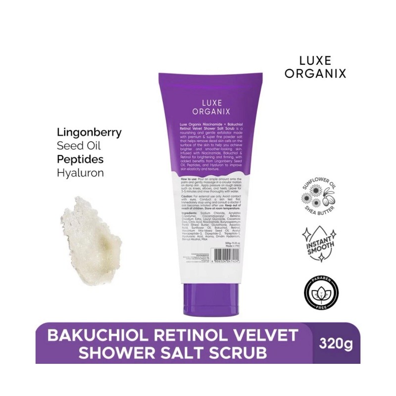 Luxe Organix Niacinamide + Bakuchiol Retinol Velvet Salt Scrub -