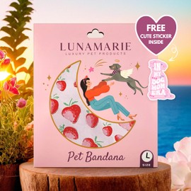 LunaMarie - Luxury Dog Bandanas - Cute Unique Designs | Premium & Silky Poly Fabric | 100% Handmade Custom Shape Dual Layered Small, Medium, Large Cat Scarf (Strawberry, Small)
