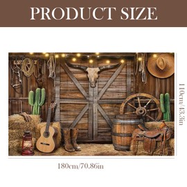 Cowboy Party Decorations Backdrop, Wild West Party Decorations, Cowboy Themed Decorations Banner, 180x110cm Wild West Wooden House Barn Banner Background for Kids Birthday