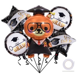 Graduation Foil Balloons 36 Inch Bear Doctor Congratulations Grad Mylar Balloons Class of 2025 College High School Graduation Party Decorations Supplies 5Pcs