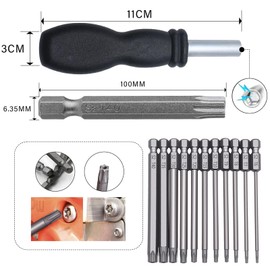 TUAKIMCE 11 PCS 100mm Torx Screwdriver Bits, T6-T40 S2 Steel 1/4 Inch Magnetic Star Torx Security Head Screwdriver Bits Set for Electric Manual Screwdrivers with Black Handle