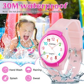 Edillas Children's Analogue Watch for Boys Girls Waterproof Watch Boys Girls Children Toddler Easy to Read Learning Time School with Soft Strap Learning Watches, Pink-new8817, Children