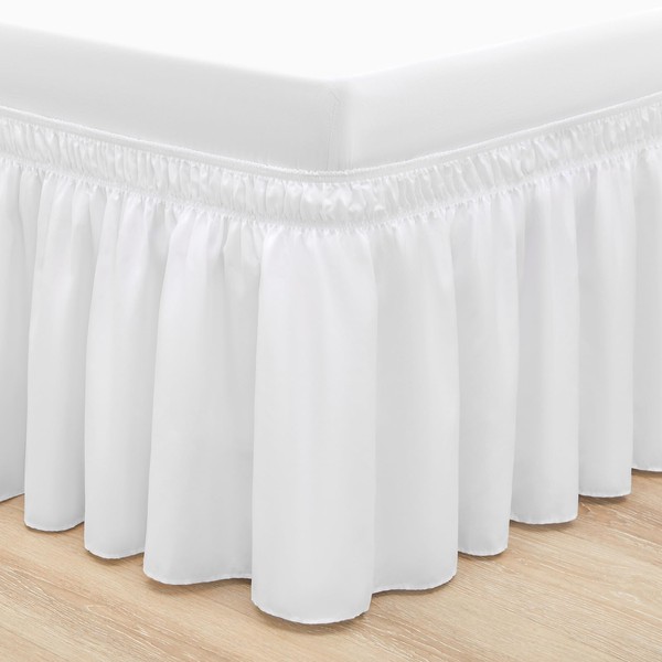 RIMELA White Bed Skirt Queen 15 Inch Drop Elastic Wrap
