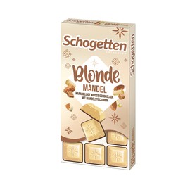 Schogetten Schogetten Blonde Mandel I karamellige weiße Schokolade mit Mandelstücken I 100 g Schokoladentafel I praktisch einzeln portioniert