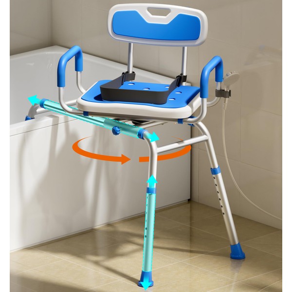 Bluelog Sliding Shower Chair with Padded 360° Swivel Seat, 330lbs