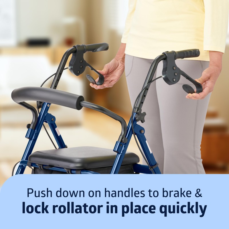 Medline Aluminum Rollator Walker with Seat, Blue, 250 lb. Weight