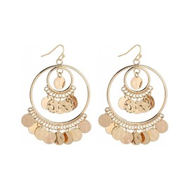 Boho Chandelier Dangling Hook Earrings | Vintage Moon & Disc Drop Earrings for Women | Hypoallergenic Gold/Silver tone Indian Jewellery | Xmas Gift with Velvet Pouch (Gold)