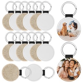 Tsudoku 16Pcs Sublimation Blanks Keychains PU Leather Heat Transfer Keyring Key Chains Blanks for DIY Crafts Laser Engraving Projects (Round)
