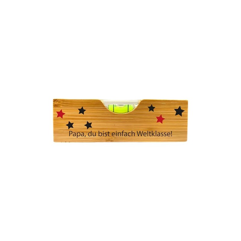 Spirit level with bottle opener with the words "Bester Papa